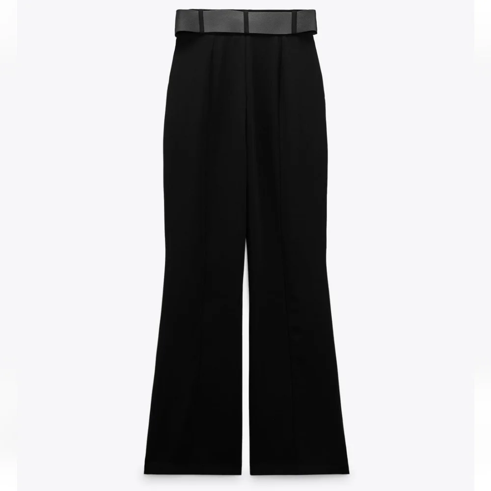 Zara * High Waist Belted Flare Pants Black Size XS